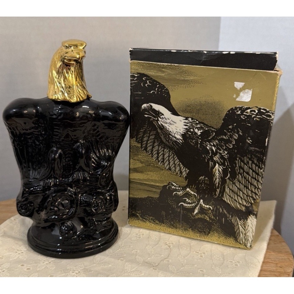Avon‎ American Eagle Decanter Black Glass w/ Box 6 oz After Shave Bottle Vintage
